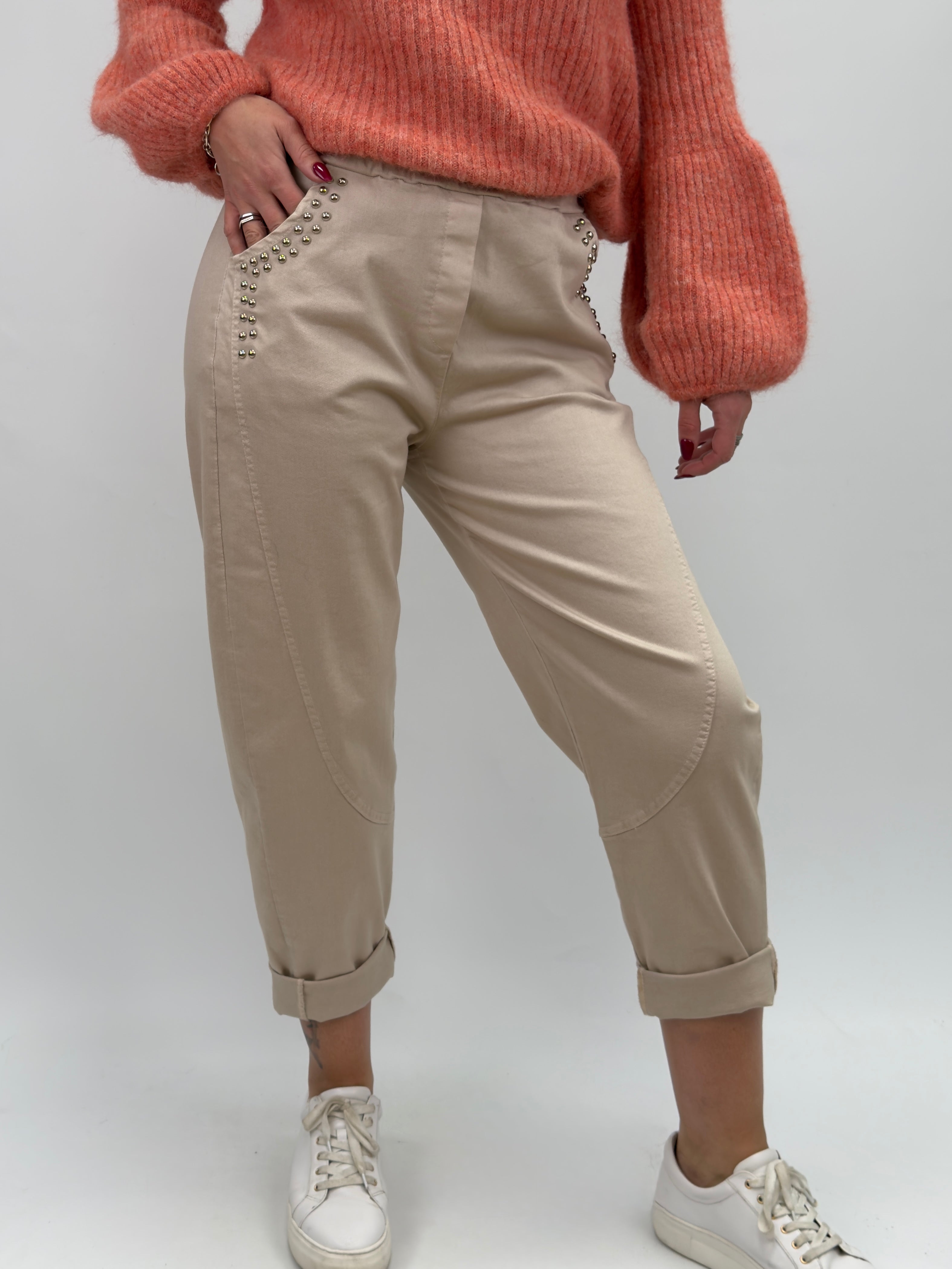 Zelia Bomullsbyxor med nitar beige & taupe