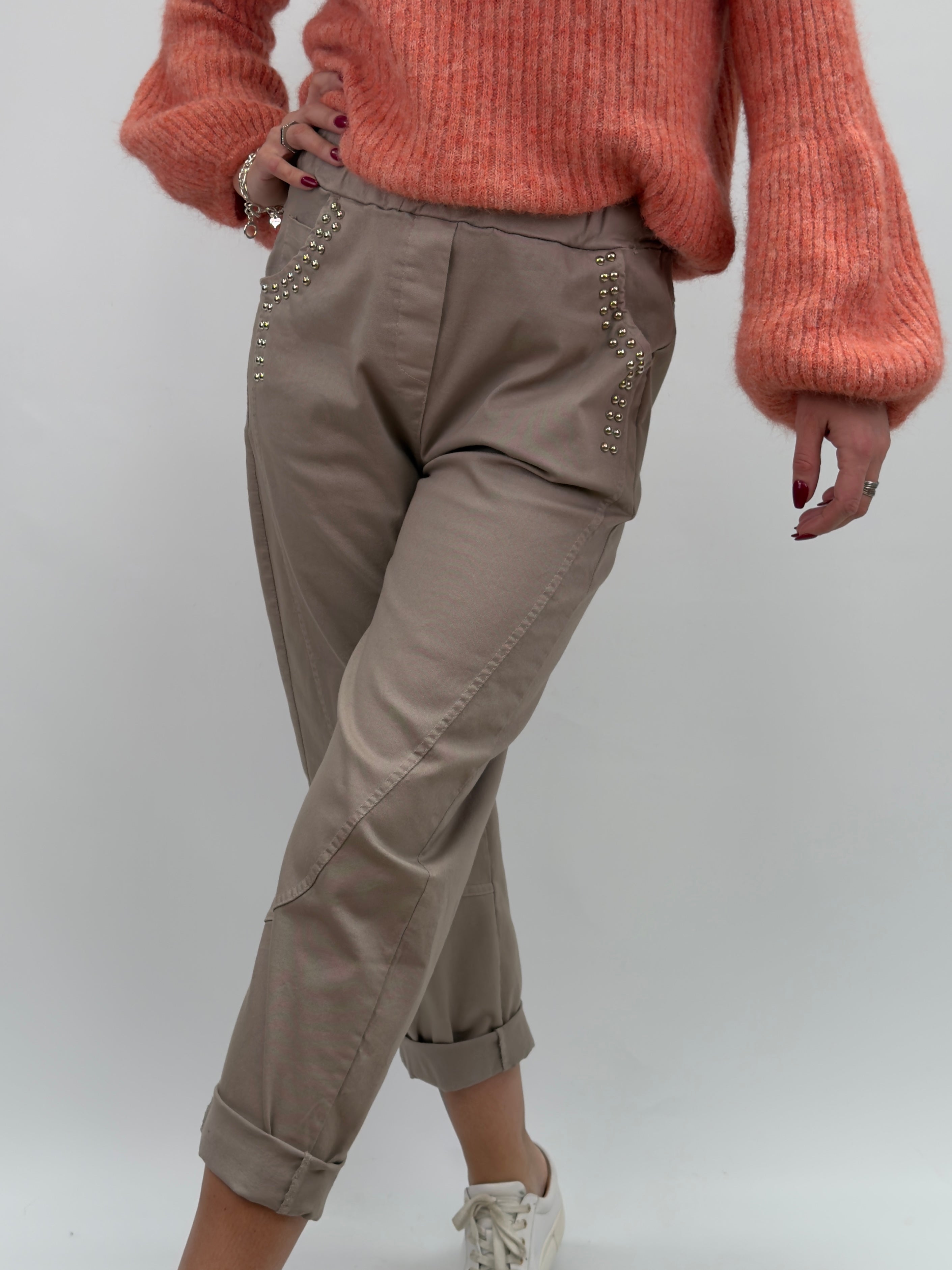 Zelia Bomullsbyxor med nitar beige & taupe